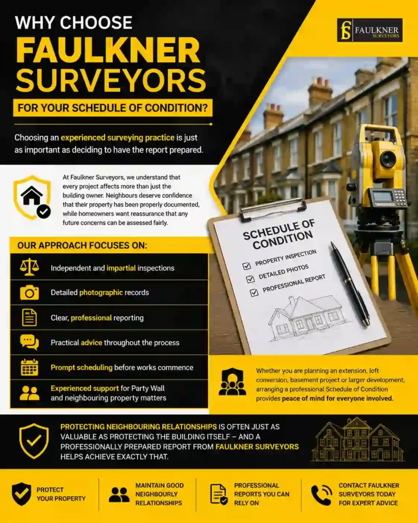 Schedule of Condition: What It Is and Why It Protects Both Neighbours 3 Why Choose Faulkner Surveyors for Your Schedule of Condition Surbiton?